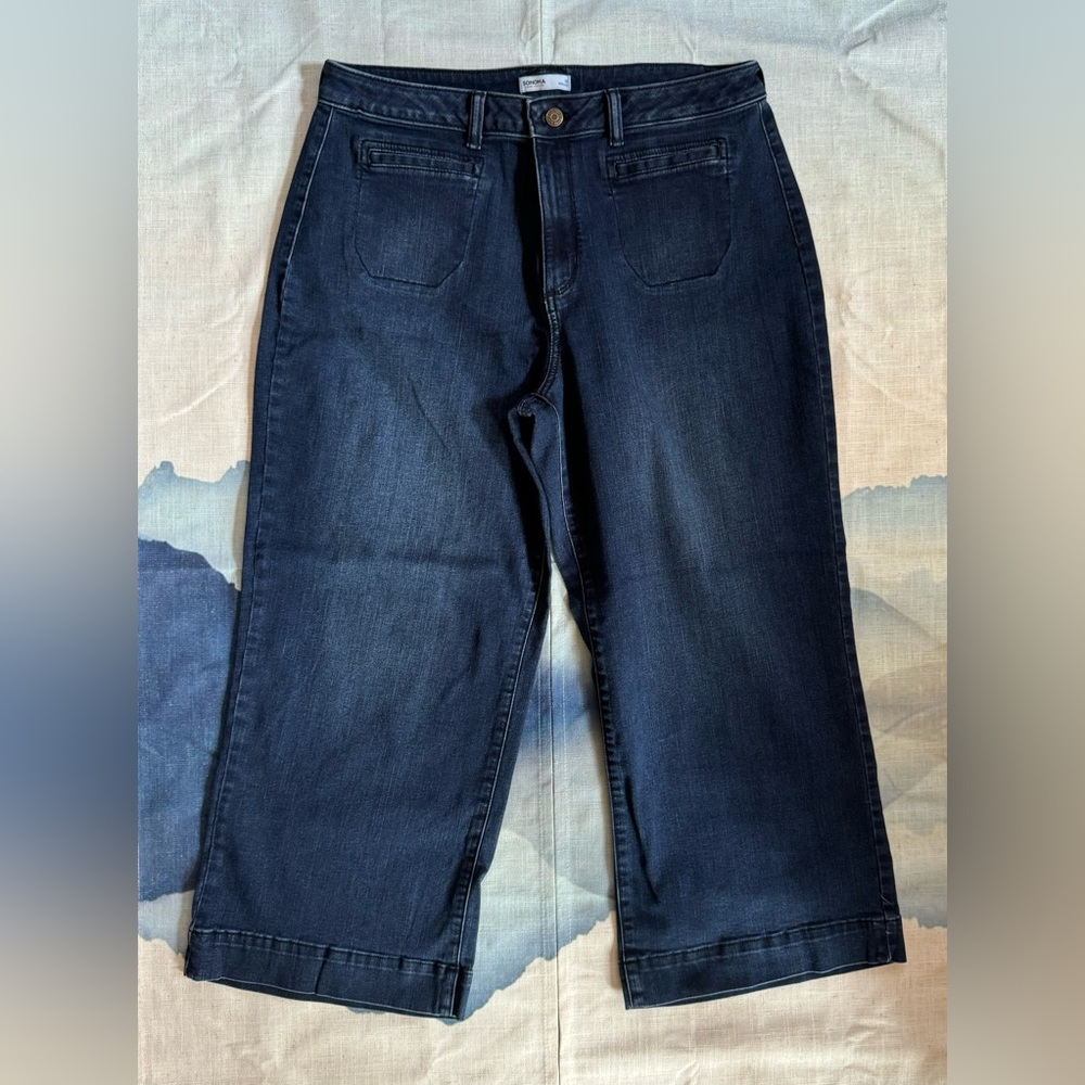 Sonoma Wide Leg Crop Jeans, Dark Blue, Size 18